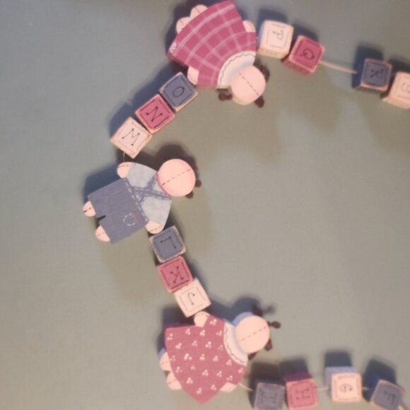 Handmade Wooden Alphabet Letter Block Garland Necklace with Ragdoll Boy & Girl - Picture 7 of 8